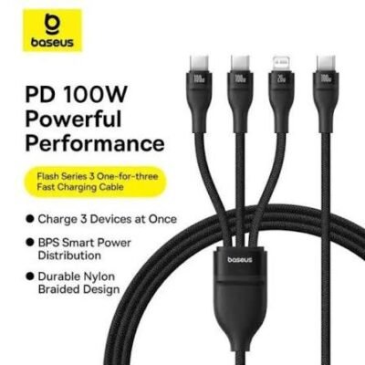 Baseus Flash Series 3 One-For-Three 100W Fast Charging Cable Type-C To C+C+L