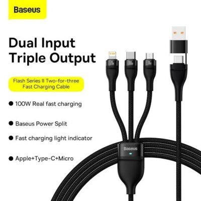 Baseus Flash Series Two for Three Fast Charging Cable U+C to M+L+C 100W
