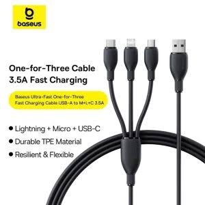 Baseus Ultra Fast 3 in 1 Fast Charging Cable 3.5A 1.3m